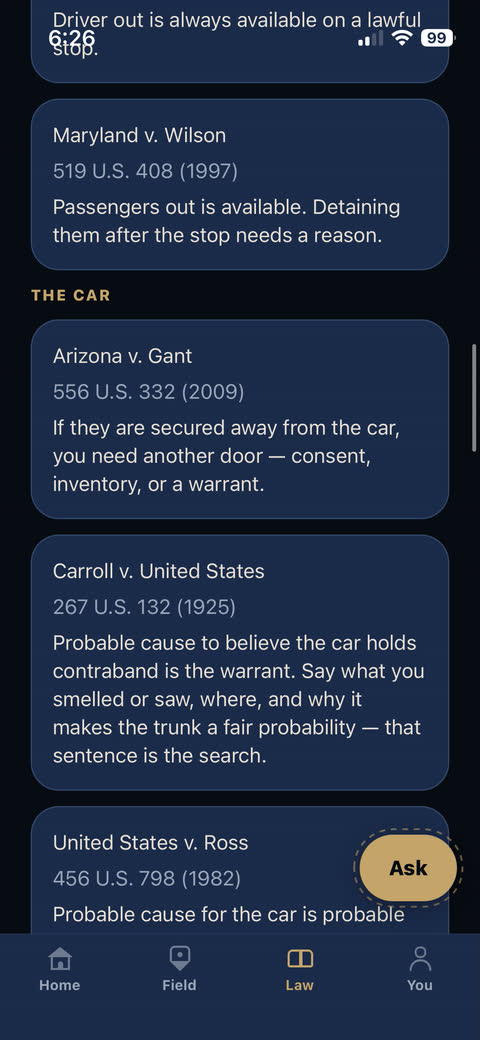 Officer One — Case law