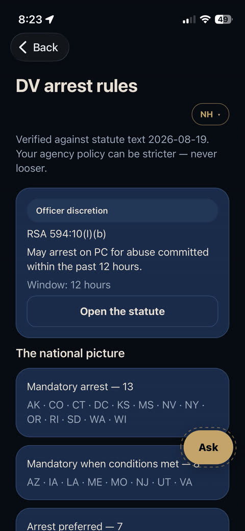 Officer One — DV arrest rules